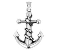 Akzent Edelstahl Anhänger in Silber für Herren | Anker-Anhänger, 3,3 cm breit | Ösenverschluss | Charms ohne Halskette | Geschenk für Männer | 100% Wasserfest & Hautverträglich