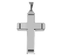 Akzent Edelstahl Anhänger in Silber für Herren | Kreuz-Anhänger, 3,2 cm breit | Ösenverschluss | Charms ohne Halskette | Geschenk für Männer | 100% Wasserfest & Hautverträglich