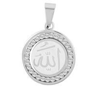Akzent Edelstahl Anhänger in Silber Unisex | Allah aufschrift-Anhänger, 2,5 cm breit | Ösenverschluss | Charms ohne Halskette | Geschenk für Damen & Herren | 100% Wasserfest & Hautverträglich