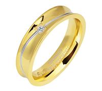 Akzent-Eheringe Partnerringe Verlobungsringe Edelstahl mit Simili+ Gravur goldfarbig (Damenring, 60)