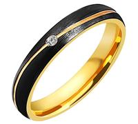 Akzent-Eheringe Partnerringe Verlobungsringe Edelstahl mit Simili+ Gravur schwarz goldfarbig (Damenring, 60)
