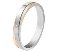 Akzent-Eheringe Partnerringe Verlobungsringe Edelstahl mit Similistein + Gravur bicolor silberfarbig- & goldfarbig (Damenring, 64)