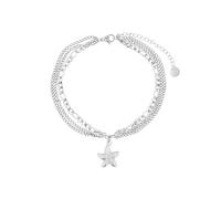 Akzent Fußkette Damen Edelstahl 3-reihig 21+5 cm verstellbar - Fußkettchen mit Seestern-Anhänger, Panzermuster, maritimes Design