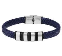 Akzent Geri Unisex-Armband Leder Edelstahlelemente Damen Herren Geflochten Hakenverschluss 21 cm (blau)