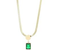 Akzent Halskette mit Anhänger für Damen aus Edelstahl | Ankerkette 40+5 cm | Zirkonia Stein in Grün | Karabinerverschluss | Geschenk für Männer, Frauen | 100% Wasserfest & hautfreundlich