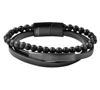 Akzent Leder Armband Herren in Schwarz | Länge 21 cm | Magnetverschluss aus Edelstahl | 100% Wasserfest & Hautverträglich | Bracelet for Unisex