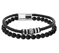Akzent Leder Armband Unisex in Schwarz | Länge 21.5 cm | Magnetverschluss aus Edelstahl | 100% Wasserfest & Hautverträglich | Bracelet for Unisex