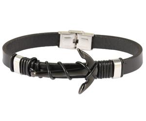 Akzent Lederband schwarz Armband mit Anker 21 cm Band verstellbar