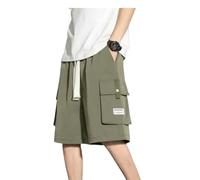 ALADDINLUX Kurze Hose Herren Einfarbige Arbeitsshorts Herren Sommer Dünne Lose Große Hose Sommer Jungen Fünfviertel Hose-Grün-L
