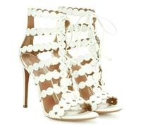ALAÏA Paris Laser Cut Leather Stiletto Sandalen Pumps Highheels Shoes Schuhe White 39