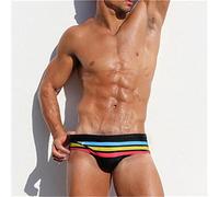 ALANZE Herren-Badehose, Bunt, Gestreift, Bikini, Sommer, Bademode, Niedrige Taille, Badehose, Schnell Trocknend, Push-Pad, Gay Beach Wear, Brandung,Schwarz,M