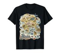 Alaska-Karte AK USA Icon, Anchorage, Mc Kinley, Homer Preisgünstiges Grafik-T-Shirt, Herren, Schwarz, XL