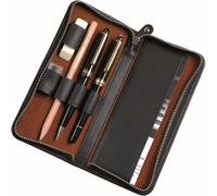 ALASSIO 2638 Leder Stifteetui für 3 Stifte, Etui 17,5 x 8 x 2,5 cm, Schwarz | Lederetui mit Reißverschluss & 5 Schlaufen für 3 Stifte aller Art & 2 Zubehöre, Schreibgeräteetui aus schwarzem Echt Leder