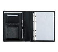 ALASSIO 30003-1 Ringbuchmappe BENACO A5, Ringmappe 23 x 18 x 3 cm, Schwarz | Mappe aus schwarzem Lederimitat, Schreibmappe mit 4 Ringmechanik, 50 Blatt, Taschenrechner, Visitenkartenfach & Klarsichtfach