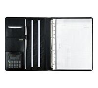 Alassio 30058-1 - Ringbuchmappe CREMONA II im DIN A4 Format, Schreibmappe aus Nappaleder, Dokumentenmappe in schwarz, Mappe ca. 32 x 25 x 2 cm, mit Taschenrechner