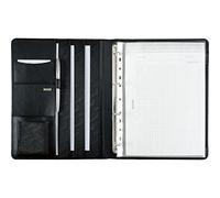 ALASSIO 30058 Leder Schreibmappe A4 Cremona II, Mappe 32×25×3 cm, Schwarz | Ledermappe aus schwarzem Nappa-Leder, Ringmappe mit 20 mm 4 Ringmechanik, 3 Einschubfächer A4, Block A4 & Visitenkartenfach