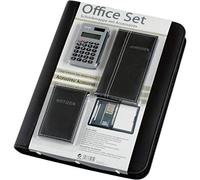 Alassio 30060 - Büro Set mit Ringbuchmappe A4, Schreibmappe aus Kunstleder, Dokumentenmappe in schwarz, Mappe ca. 34,5 x 27,5 x 4 cm, inklusive Taschenrechner, Adressbuch und Notitzblock