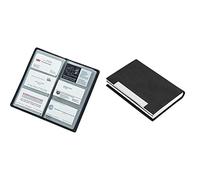 ALASSIO 41006 - Visitenkartenalbum aus FINEtouch-Lederimitat, 20 x 11,5 x 1,5 cm & AYCLIF Visitenkartenetui Professionelles PU-Leder Metall Namenskartenhalter Tasche Visitenkartenhalter