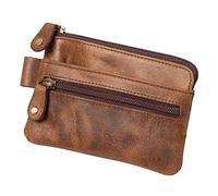 ALASSIO 42242 Schlüsseletui Leder, Schlüsseltasche 7,5 x 10 x 1 cm, Braun | Key Organizer mit 2 Schlüsselringen, Reißverschlussfach für Karten & Münzen & 2 Einsteckfächer, braunes Schlüsselmäppchen