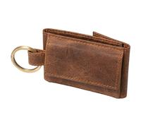 Alassio 42243 - Mini Geldbörse aus feinem Echtleder, kleines Portemonnaie mit Metallemblem und Schlüsselring, Münzbörse für gefaltete Scheine, Wallet ca. 8,5 x 5 cm, Braun