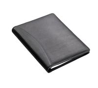 ALASSIO 43008-1 Schreibmappe A5 Bormio, Leder, 23 × 18 × 2 cm, Schwarz | Tagungsmappe aus schwarzem Nappaleder mit Taschenrechner, Schreibblock, Einschubfach, Visitenkartenfach, Klarsichtfach