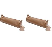 ALASSIO 43016 Schlamperrolle aus echtem Leder, Stiftetui Natur, Schlamper ca. 21 x 6 cm, Schlampermäppchen rund, Etui für Schreibgeräte, Faulenzer mit Reißverschluss (Packung mit 2)