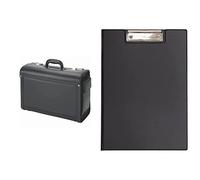 Alassio 45028 - Pilotenkoffer GENOVA, aus strapazierfähigem Lederimitat, 46 x 35 x 20,5 cm, schwarz & Maul Schreibmappe mit Folienüberzug, Aufklappbares Klemmbrett, Innentasche, Größe A4 hoch, Schwarz