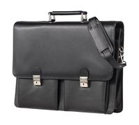 ALASSIO 47118 Aktentasche VENETO, Lederimitat, ca. 32 x 42 x 15 cm, Schwarz | Umhängetasche aus schwarzem Kunstleder mit Laptopfach & Handyfach, Businesstasche mit Schultergurt, Tragegriff & 2 Schlössern