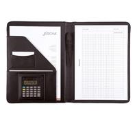 ALASSIO 96086-1 Schreibmappe A4 MARES aus FINEtouch Lederimitat, Dokumentenmappe schwarz, Konferenzmappe ca. 33 x 26 x 2,5 cm, Mappe für A4 Unterlagen, Aktenmappe mit Block A4 und Taschenrechner