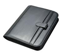 Alassio Herren Ringbuchmappe A4 Riccione Lederimitat schwarz | Ringmappe aus schwarzem Lederimitat, Schreibmappe mit 4 Ringmechanik, Reißverschluss, Taschenrechner, Fach A4 & Schreibblock