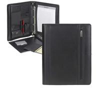 Alassio Konferenzmappe A4 Leder schwarz Businessmappe Ringbuchmappe Schreibmappe mit Klemmbrett und Ringmechanik 30072 - 30072