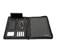 Schreibmappe Lightpak®, A4, Tabletfach, Handy-/Tabletaufsteller, Multifunktionsbänder, Block, Reißverschluss, RPET, anthrazit