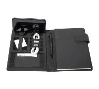 Schreibmappe Lightpak®, A5, Multifunktionsbänder, 1 Einsteckfach, Stifteschlaufe, Handy-/Tabletaufsteller, 1 Block, Magnetverschluss, RPET, anthrazit