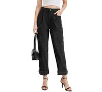 Alaster Queen Cordhosen für Damen Casual Stretch Mid Waisted Gerade Bein Hosen Loose Fit Hosen mit Taschen Schwarz S