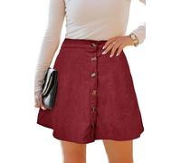 Alaster Queen Cordrock Damen für Herbst & Winter Minirock A Linie mit Knöpfen Kurz Rock Hohe Taille mit Taschen Skirt Women,Rot,L