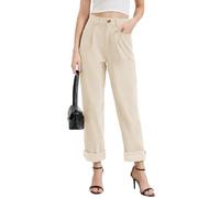 Alaster Queen Damen Cordhose Casual Mid Waisted Gerade Bein Vintage Hosen für Damen mit Taschen Beige L