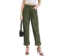 Alaster Queen Damen Cordhose Casual Mid Waisted Gerade Bein Vintage Hosen für Damen mit Taschen Grün S