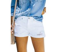 Alaster Queen Damen Denim Shorts High Waist Denim Shorts für Frauen Ripped Folded Side Distressed Short Jeans Crimpen Hotpants weiß XL