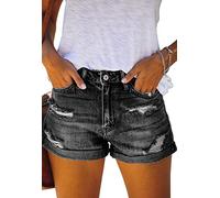 Alaster Queen Damen Denim Shorts High Waist Denim Shorts für Frauen Ripped Folded Side Distressed Short Jeans Crimpen Hotpants schwarz XL