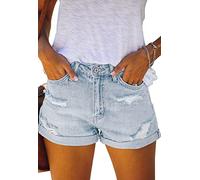Alaster Queen Damen Denim Shorts High Waist Denim Shorts für Frauen Ripped Folded Side Distressed Short Jeans Crimpen Hotpants blassblau XL