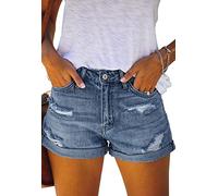 Alaster Queen Damen Denim Shorts High Waist Denim Shorts für Frauen Ripped Folded Side Distressed Short Jeans Crimpen Hotpants dunkelblau XL