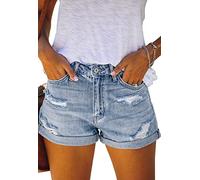 Alaster Queen Damen Denim Shorts High Waist Denim Shorts für Frauen Ripped Folded Side Distressed Short Jeans Crimpen Hotpants hellblau XL