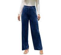 Alaster Queen Damen Flexibilität Hohe Taille Samt Hose Mode Festliche Glanzoptik Damen Samthose Marineblau XXL