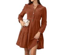 Alaster Queen Damen Herbstkleid Herbst Winter Kleid Langarm Volant Blusenkleid Damen Strickkleid Mit Taschen V-Ausschnitt Knielang Kleid Festlich Elegant Autumn Dress,Orange,L