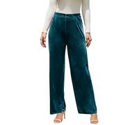 Alaster Queen Damen Samthose Hohe Taille Mit Seitentaschen Samt mit Elasthan Wintertauglich Elegant Für Office Tiefem Petrol M