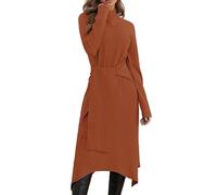 Alaster Queen Strickkleid Damen Lang Winter Kleid Herbst Damen Winterkleid Herbstkleid Pulloverkleid Mit Rollkragen Langarm Kleid Mit Gürtel Warmer A-Linie,Orange,XL