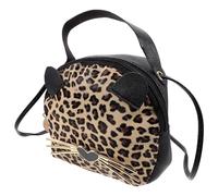 Alasum Kleine Runde Handtasche aus Pu mit Leopardenmuster und Katzenohren Kreative Schultertasche mit Großem Fassungsvermögen und Münzfach für Damen Beim Ausgehen