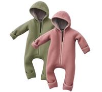 ALAVYA HOME® WALKOVERALL 2er SET, Baby Wollwalk-Overalls aus Natur 100% Bio-Schurwolle Wollfleece mit Reißverschluss, Walk Woll-Anzug für Kleinkind und Baby - Pastel Rosa + Khaki 86/92