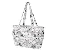Alaza, gesteppte Tragetasche für Damen, mit Reißverschluss, lustige graue Katzen, niedliche Handtasche mit Fächern, leichte Schultertasche für Damen, Reisen, Alltag, Fitnessstudio