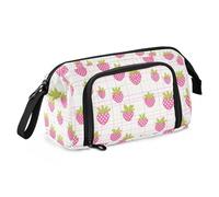 ALAZA Großes Federmäppchen für Mädchen, Jungen, Schule, Reisen, Reißverschluss, Stiftebeutel, Kosmetiktasche mit mehreren Fächern, rosa Gingham-Erdbeeren, Bleistifttasche für Kunstbedarf und